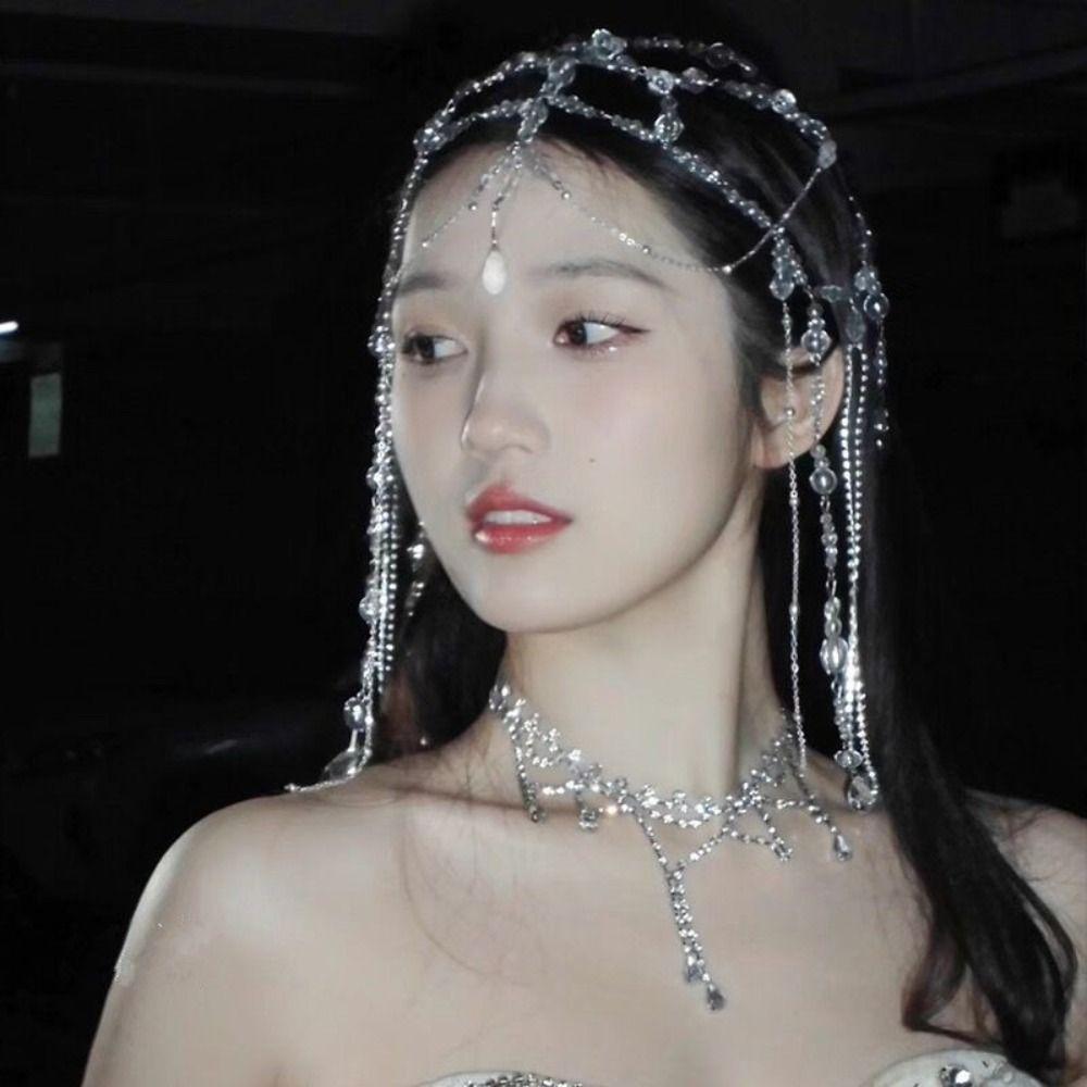 Сказочный Блестящий Бисером Украшение на Лоб Длинная Кисточка Стразы Головная Цепочка Украшение для Волос