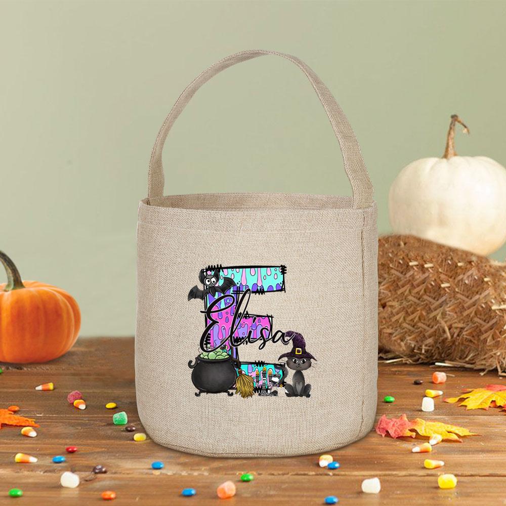 Персонализированный мешок для сладостей с именем 'Trick or Treat Bagm', Подарок на Хэллоуин, Ведерко для конфет на Хэллоуин, Подарочная корзина на Хэллоуин, Сумка с монограммой