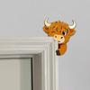 Cute Highland Cow Door Topper Small Wooden Door Frame Corner Sign Cartoon Cattle Computer Monitor Decor for Living Room Bedroom Office
