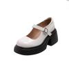 Leather Platform Mary Jane Single Shoes Women's New Black and White Versatile Fashion Thick Heel College Style High Heel Small Leather Shoes