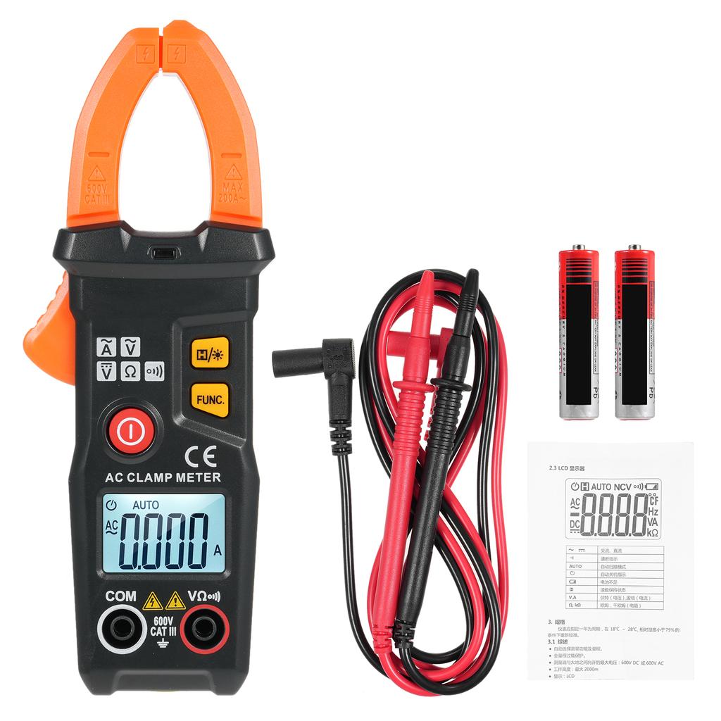 Digital Clamp Meter Multimeter Tester 6000 Counts with Backlight Measures AC Current ACDC Voltage