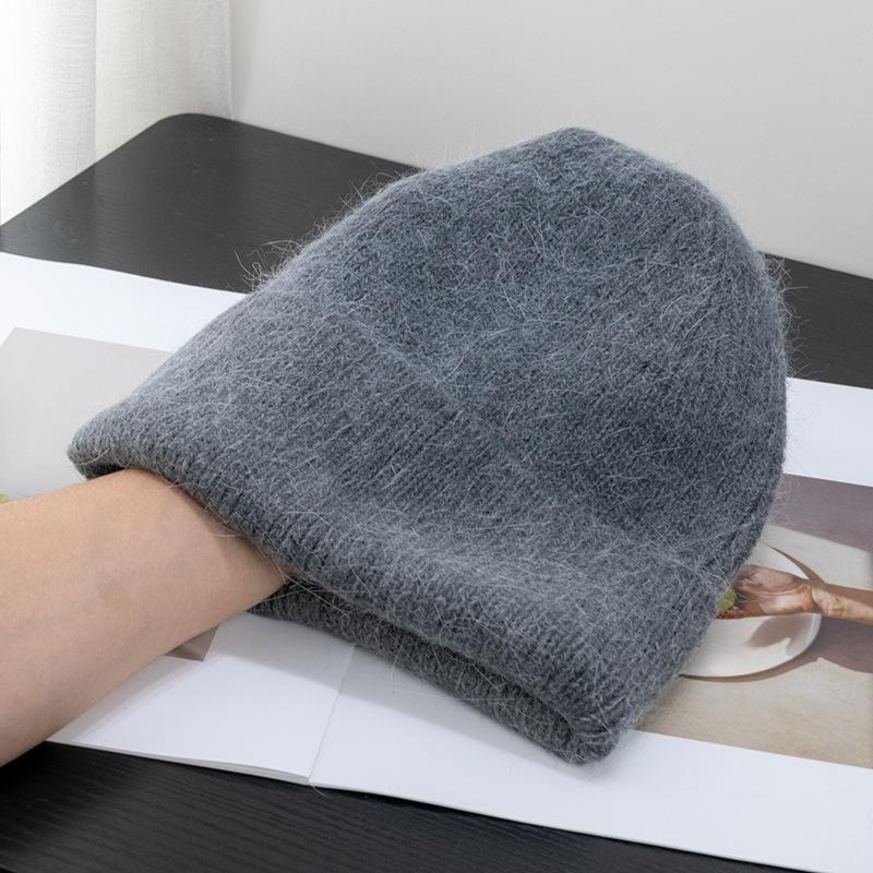 Корейская шапка с капюшоном из меха кролика карамельного цвета для женщин, теплая вязаная шапка, симпатичная корейская японская холодная шапка, вирусный тренд в Instagram