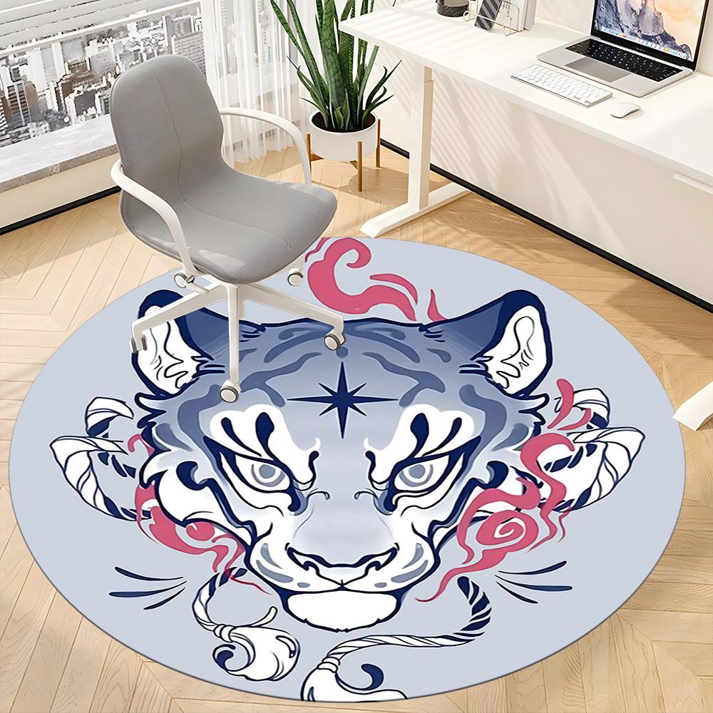 1pc Tiger Tattoo Office Round Area Rug, Indoor Mat Suitable For Office, Under Office Chairs Bedroom Living Room Home Decor, Room Deco 039