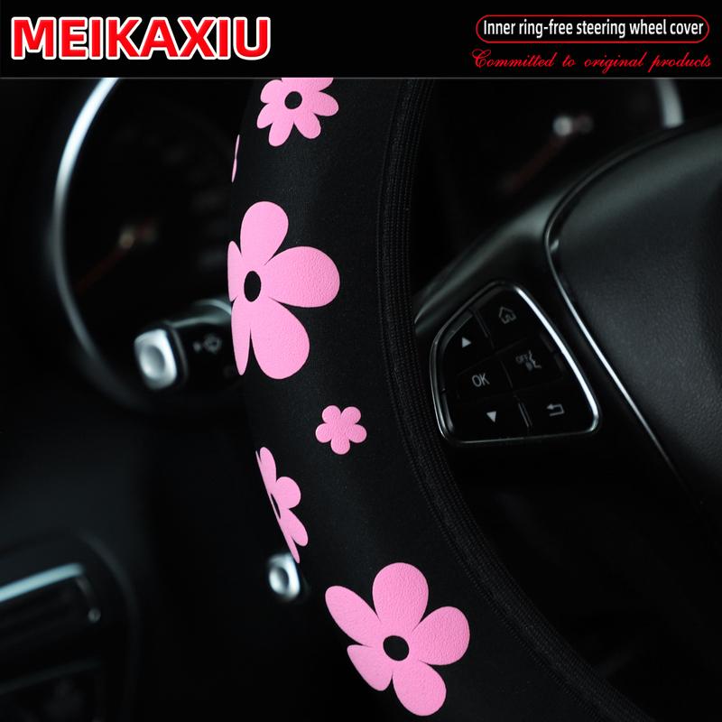 3D Flower fabric marine-grade material car rimless steering wheel cover suitable for14-15inch car interior accessories