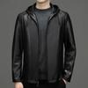 Кожаная куртка мужская красивая повседневная кожаная куртка с капюшоном для папы среднего возраста осенне-зимняя мужская куртка из овчины
