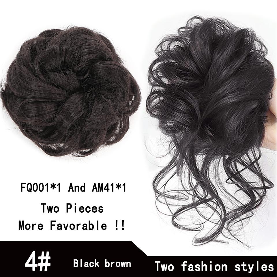Short Messy Fluffy Chignon Donut Hair Bun Pad Elastic Hair Rope Rubber Band Synthetic Ponytail Hair Extension