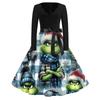 Women's Fashion V-neck Casual Slim-fit Christmas Print Long-sleeved Dress