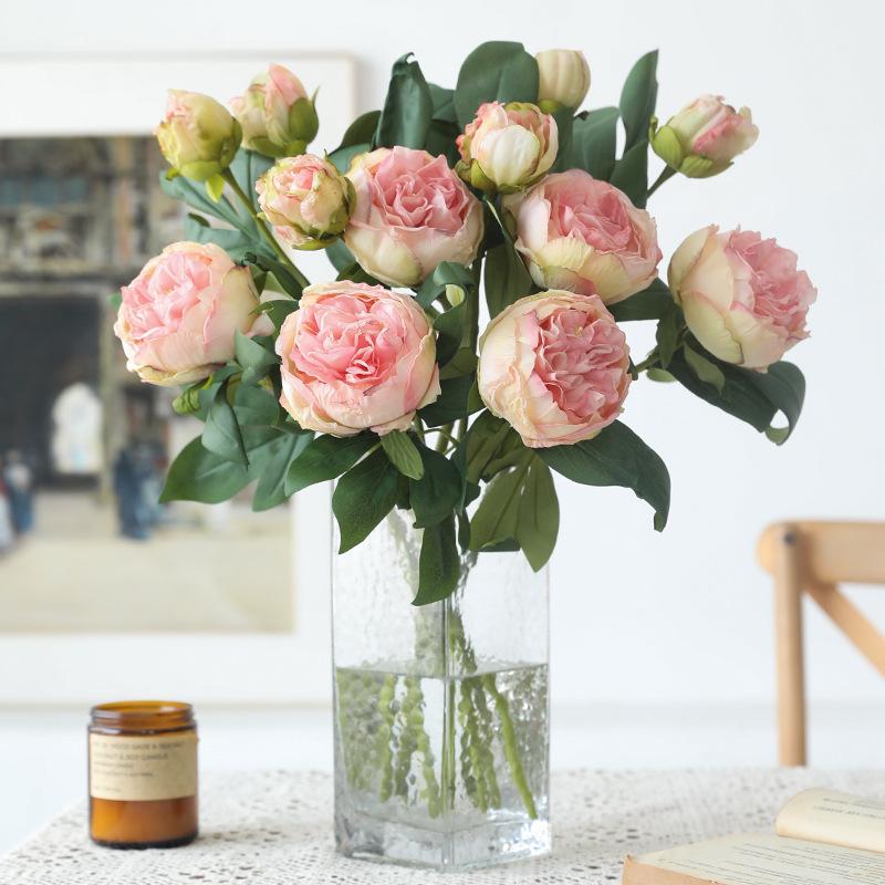 Retro home simulation 2 heads burnt edge peony peony fake flower
