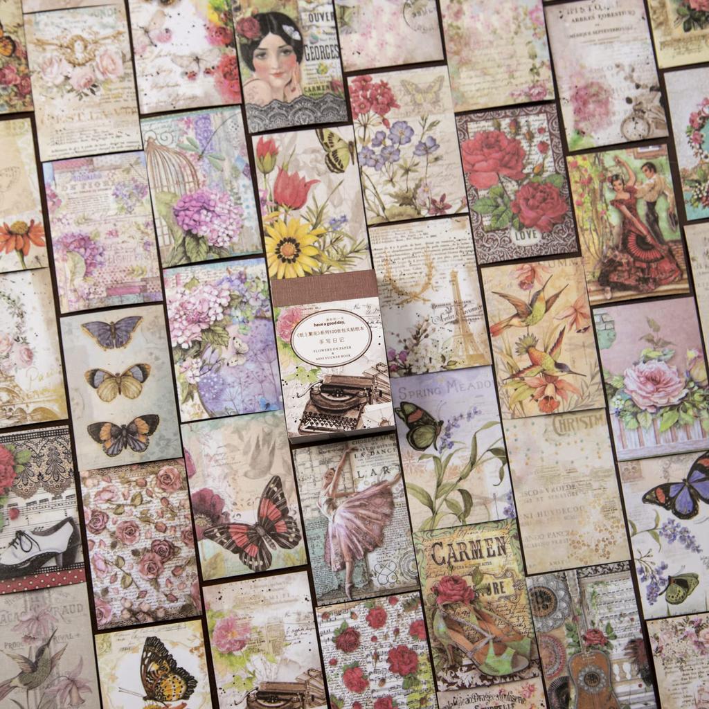 Ta Merry Sticker Collage Material Flake Stickers Retro Large Capacity Set of 600 Nostalgic Old Label Girls Design Paper Material Assortment Paper