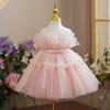 Pink Flower Girl Wedding Dress Baby Bow Birthday Party Tutu Gown Kids Formal Pageant Clothes Summer New Sleeveless Dress