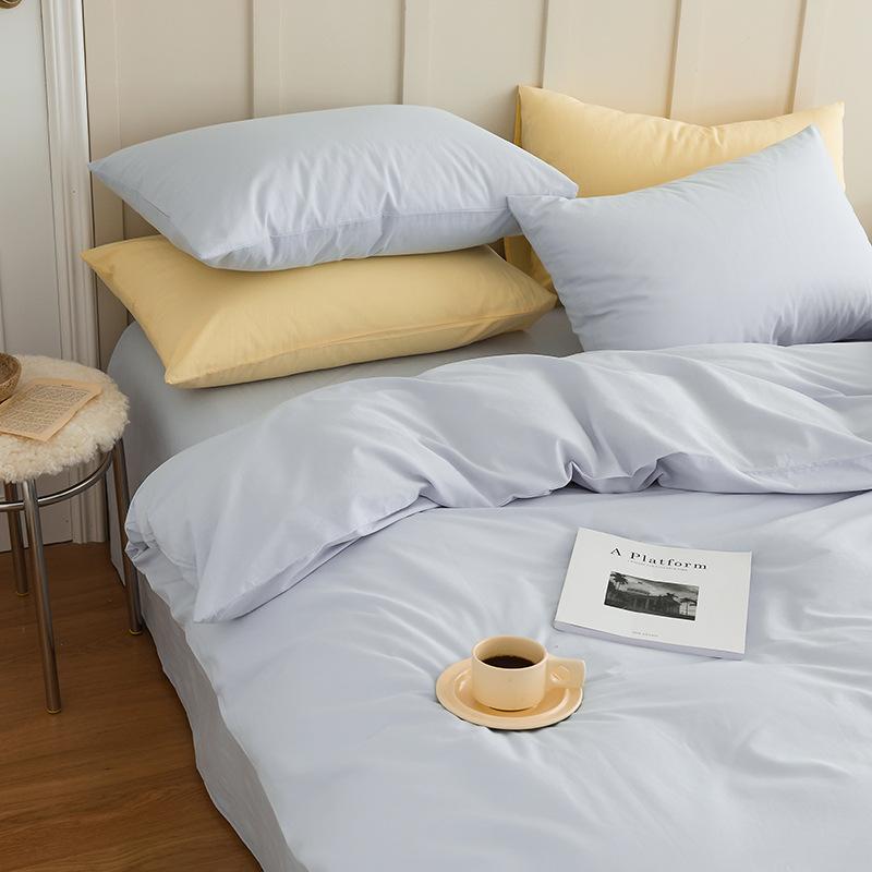 Сплошной цвет в скандинавском стиле, комплект из четырех предметов из чистого хлопка, простыня из хлопка, пододеяльник, простой комплект из трех предметов, пододеяльник