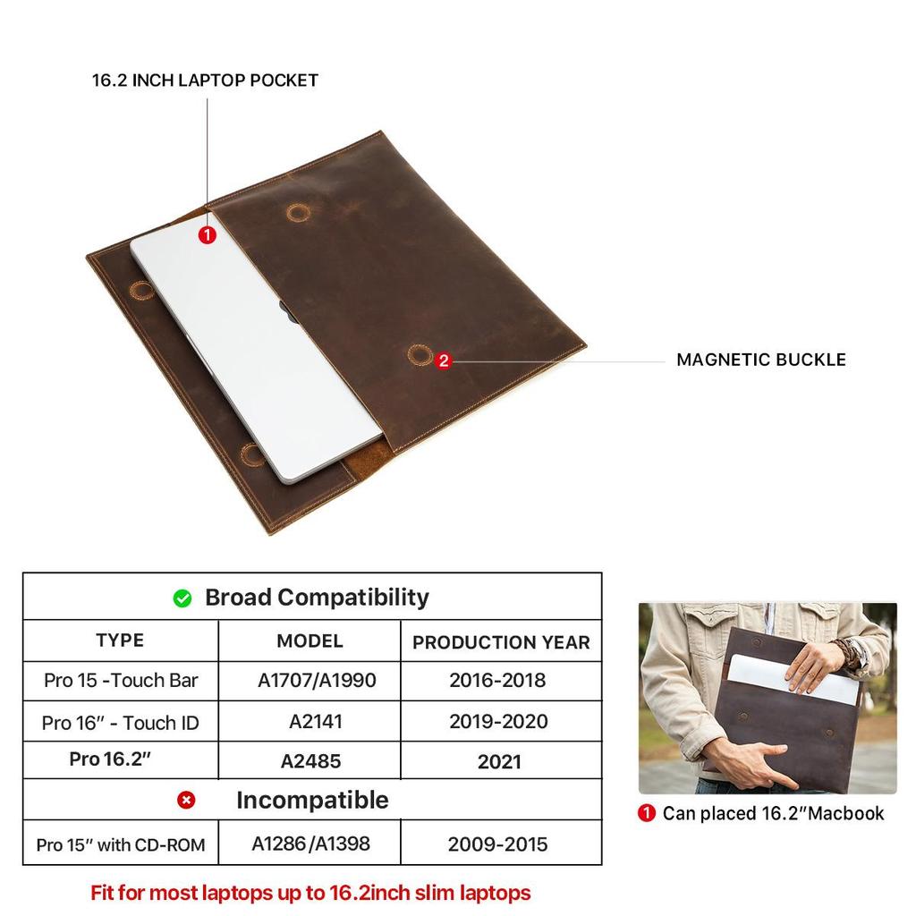 Чехол для ноутбука из натуральной кожи для MacBook 14,2/16,2 дюйма, 2021 г.