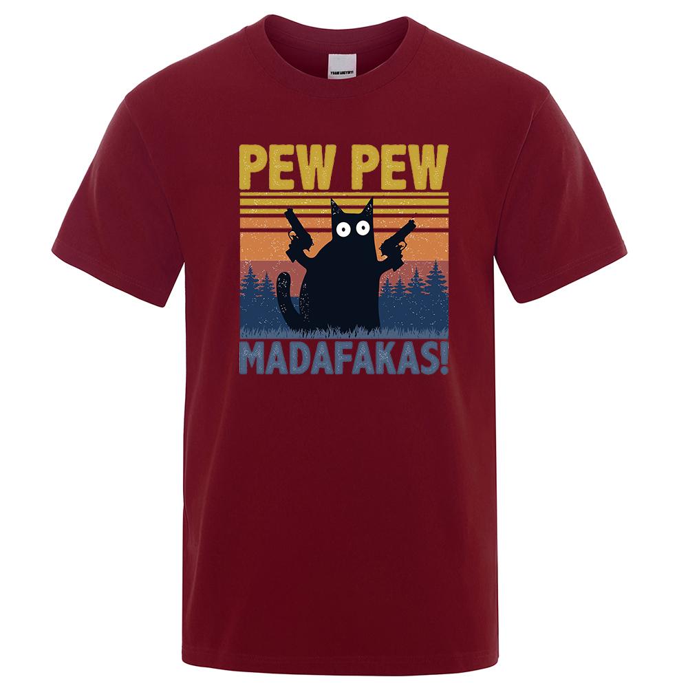 Футболка Pew Pew Madafakas для мужчин с коротким рукавом, новинка, забавная футболка с котом, винтажные летние топы, рубашки, футболка, футболка с круглым вырезом, уличная одежда