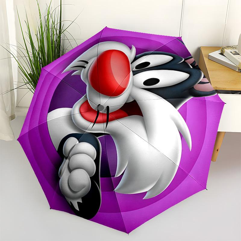 1 шт. Складной зонт Looney Tunes Сильвестр с автоматическим открытием/закрытием, ветрозащитная конструкция с 8 ребрами, легкий дорожный зонт для женщин/мужчин 13