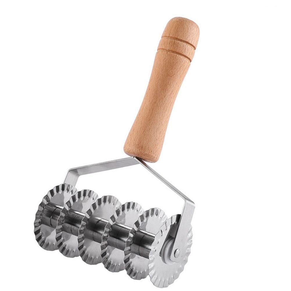 Wood Handle Manual Noodle Cutter 6 Wheel Pastry Crust Roller Multi-Purpose Dough Cutter Cooking