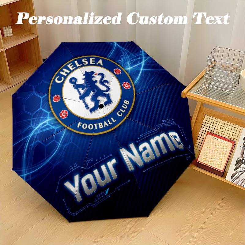 Автоматически складывающийся зонт с 8 ребрами, принт Chelsea FC, индивидуальное имя, текст, портативный дождевик