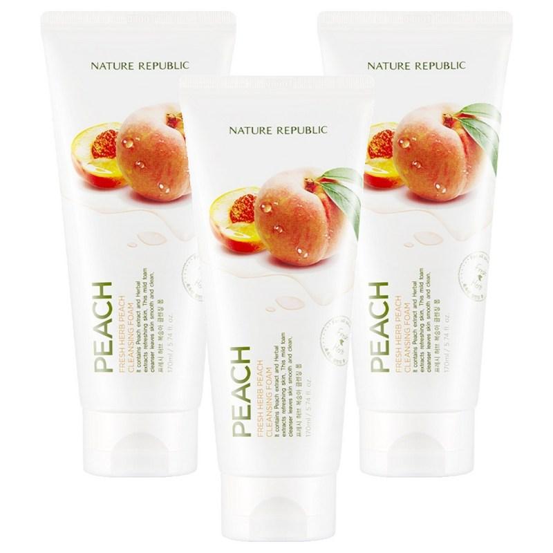 Nature Republic Fresh Herb Peach Cleansing Foam, 170ml, 3 pcs