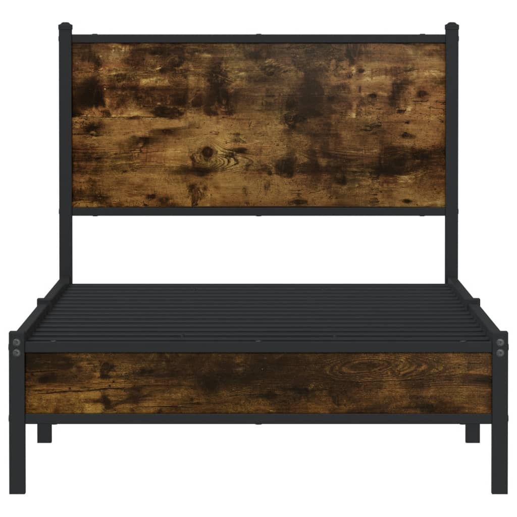 Vidaxl Metalowa Rama Łóżka, Bez Materaca, Przydymiony Dąb, 75X190 Cm