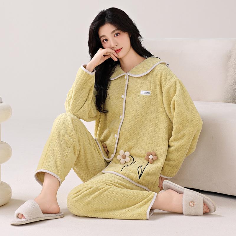 Зимняя пижама женская коралловый флис флис утолщенная осенне-зимняя фланель омолаживающая домашняя одежда зимняя