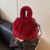 Плюшевая сумка-мешок на шнурке для женщин Осень Зима Новая Мини-вечерняя сумочка-клатч Французская текстура Искусственный мех Одно плечо Сумка через плечо