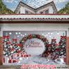 Red and silver color Christmas happy background fabric, featuring patterns of Christmas trees, garlands and gift boxes