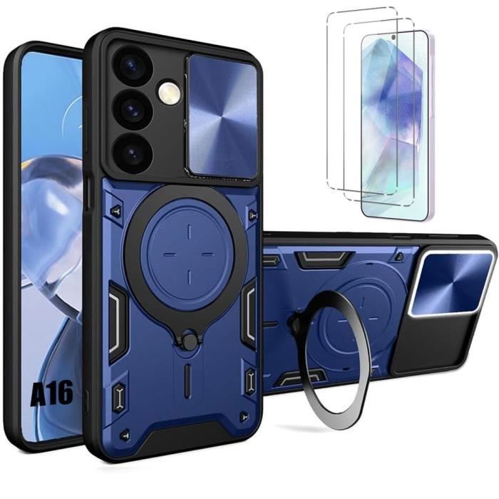 Coque - BOOLING - pour Samsung Galaxy A16 - 2 Verres Trempés - Clapet Coulissant - Anneau Support