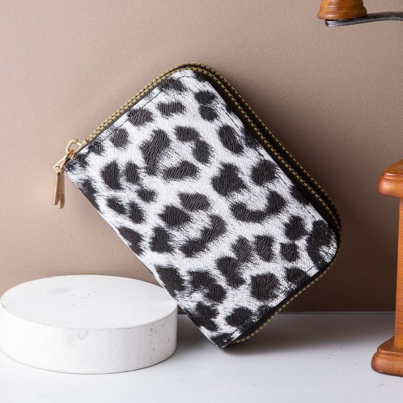 Кошелек-держатель для карт с RFID-защитой, леопардовый принт, компактный складной кошелек на двойной молнии, множество отделений для карт, органайзер для кредитных карт с защитой от кражи для женщин, мужчин