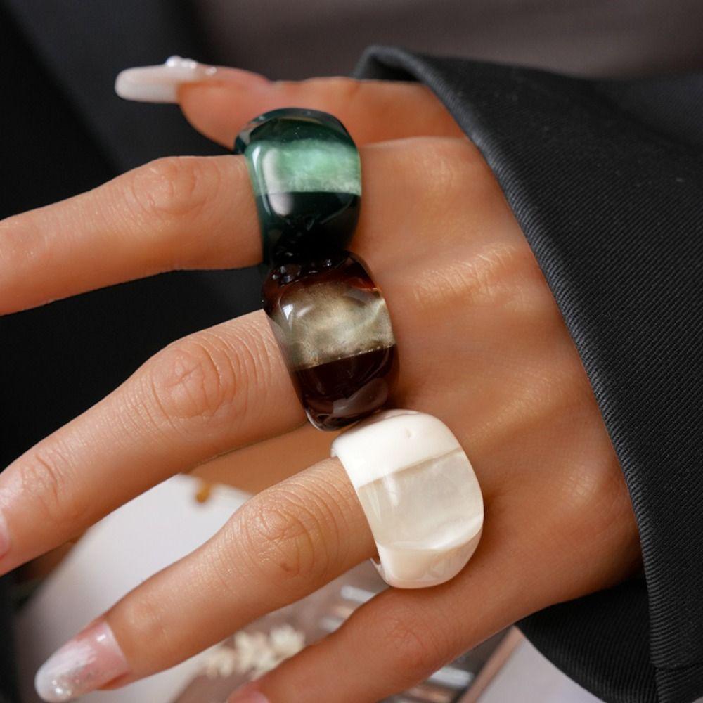 Charm Transparent Resin Ring Melard Color Irregular Ring Temperament Acrylic Geometric Ring Girls