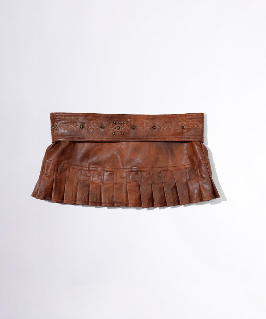 Sculpter Western Faux Leather Micro Skirt Red Brown