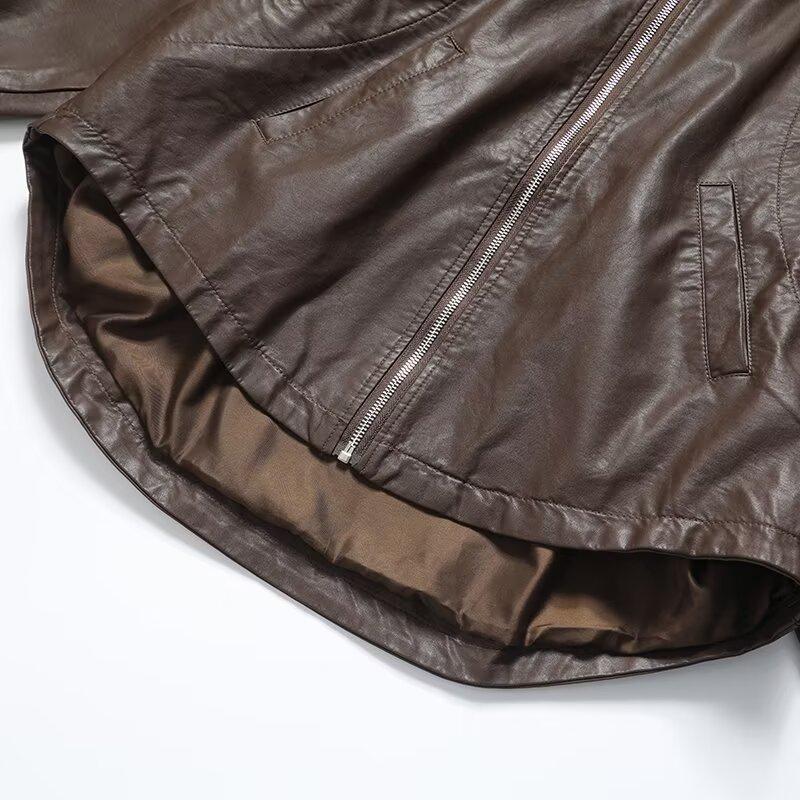 2024 Осень Женское пальто-толстовка с капюшоном в европейском и американском стиле из искусственной кожи