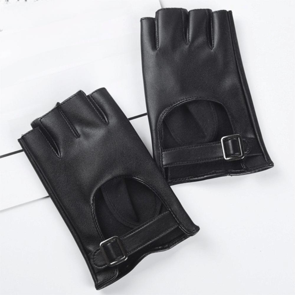 Punk PU Leather Gloves Short Fingerless Mittens Hip Hop Half Finger Gloves  Hip-Hop