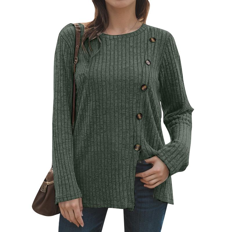 Женская повседневная футболка с длинным рукавом и круглым вырезом, модная осенняя повседневная однотонная футболка с длинными рукавами для женщин