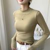 Женская рубашка с полуводолазкой на осень и зиму, утолщенный бархатный внутренний слой, высококачественный облегающий топ из матового белого цвета с длинными рукавами.