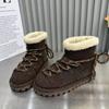 Новые зимние плоские зимние ботинки женские с круглым носком замшевые передние ремни толстая подошва нескользящие износостойкие короткие ботинки