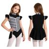 Girls Halloween Clown Performance Bodysuit Ruffled Sleeves Mock Neck Back Invisible Zipper Rhombus Patchwork for Circus Masquerade Cosplay