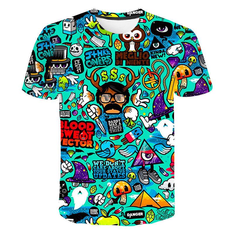 Футболки аниме гранж граффити 3D принт летняя футболка мода дети повседневный мальчики девочки кавайные мультфильмы круглый вырез футболка топы