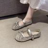 Woven Hollowed-out Word Belt Mary Jane Single Shoes Women's Summer Flat-bottomed Breathable Two Wear Bow-tie Ballet Sandals