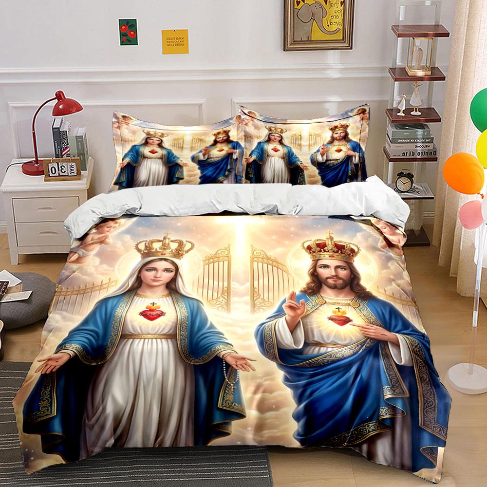King and Queen in Holy Light Print Bedding Set 1 Duvet Cover 2 Pillowcases for Adult and Children Luxury Gift Full Size