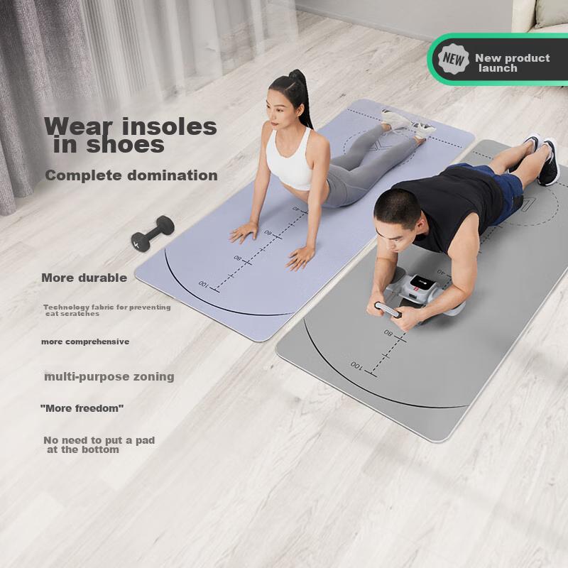 Keep Yoga Mat, Multifunctional Fitness Mat, Ab Wheel Training Mat, Jump Rope Exercise Mat, Wear-Resistant, Non-Slip, Professional, Bamboo Gray