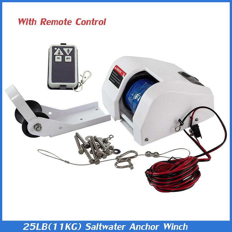 Electric Boat Anchor Winch Saltwater Pontoon Anchor Winch For Small Boats With Wireless Remote Control Kit 25 Lbs