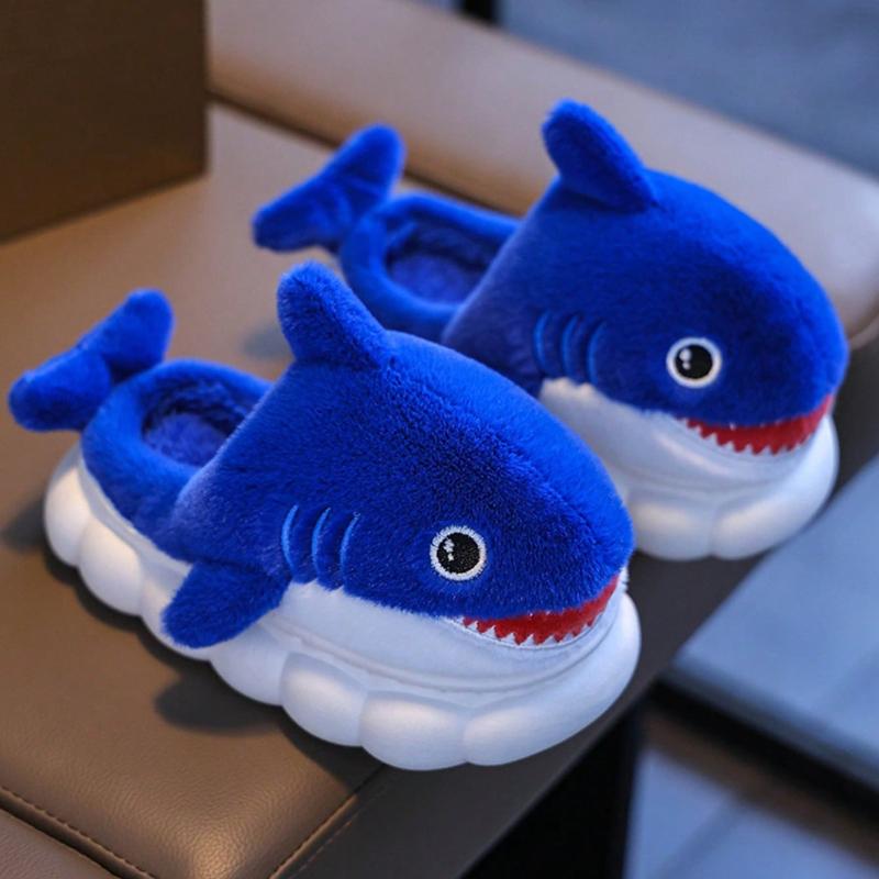 Warm Children's Shoes Suitable for Cute Shark Designs for Boys and Girls, Creative Autumn and Winter Indoor Slippers