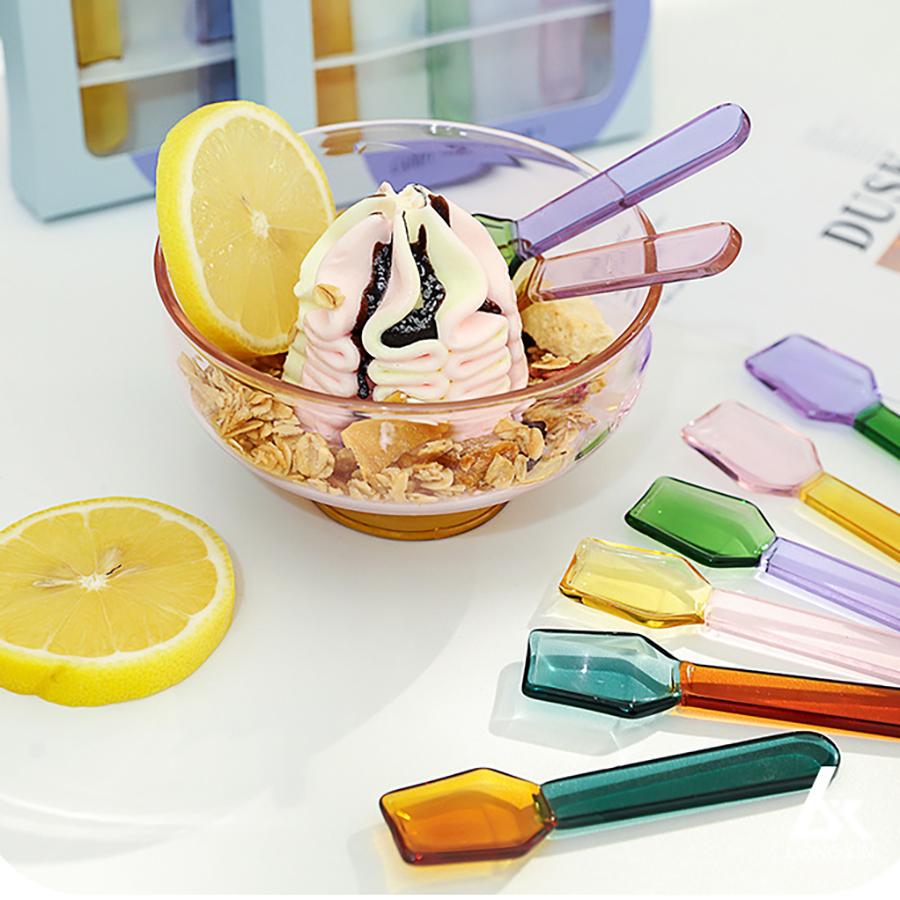 Colorful Glass Spoon Set 3 Pieces Heat Resistant Coffee Spoon Dessert Ice Cream Salad Handled Spoon Coffee Soup Stirring Spoon