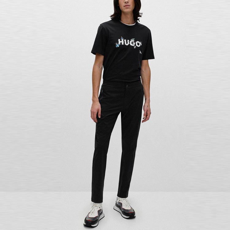 HUGO BOSS T-Shirts Men's Black Crew Neck Moderate Straight Fit 50465930-001