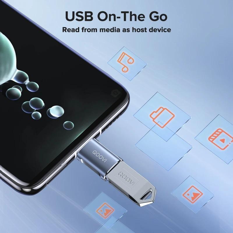QOOVI Адаптер USB 3,0 к USB Type C OTG, преобразователь Thunderbolt 3 для ноутбука Pro, Samsung S21, Xiaomi, Huawei, разъем USB-C OTG