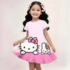 Летнее платье Sanrio Модное Мультяшное Милое Киннаморолл Хелло Китти 3D Печать Платье Детская Одежда с Коротким Рукавом Принцессы Куроми