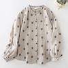 Spring Vintage Ladies Polka Dot Printed Blouse Literary Loose Cotton Linen Long Sleeve Shirt Top for Women