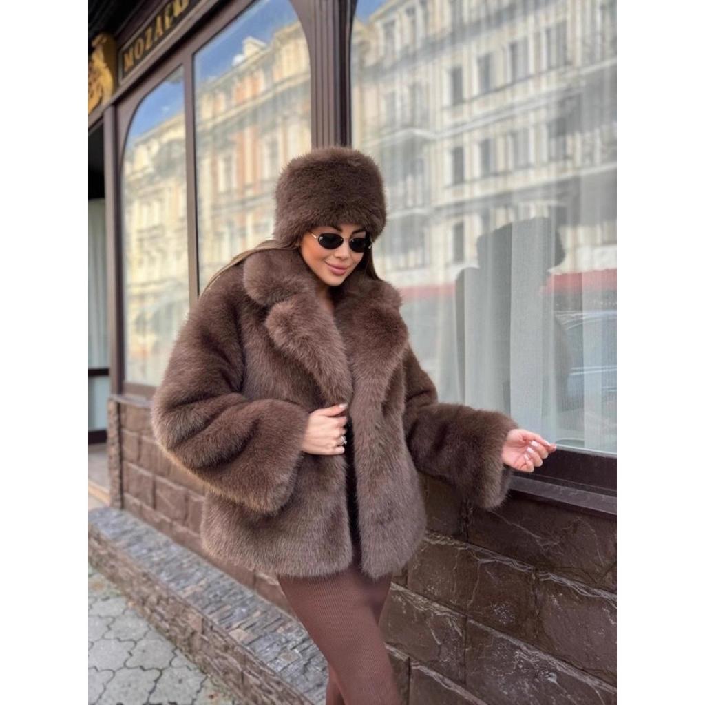 VAYLA Толстое Теплое Пальто из Искусственного Меха для Женщин с Поясом Отложной Воротник Меховые Парки Новая Зимняя Короткая Свободная Пушистая Верхняя Одежда