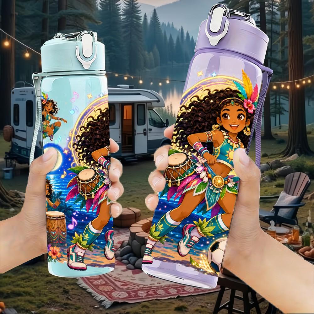 1PC Festive Carnival Color Crowd Scene 750ml Color Plastic Sports Water Bottle Leakproof Flip Straw Lid Suitable for Sports Office Home Use