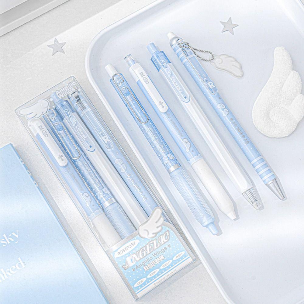 4Pcs/Set Soft Comfort Grip Pearl Angel Gel Pen Set 0.5mm Kawaii Cartoon Pens Kids