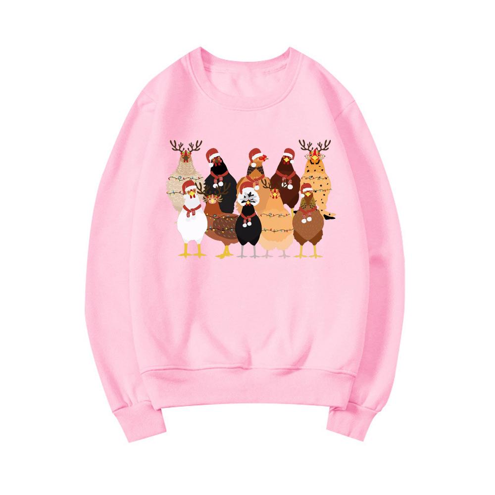 Christmas Chickens Sweatshirt Christmas Farm Animals Sweatshirts Women's Christmas Chicken Sweatshirt Long Sleeve Pullover
